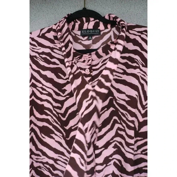 Eloquii Animal Print Button Down Blouse-Size 28-Office-Long Sleeves-Tie Front - Picture 3 of 8